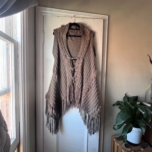 Saga Grey Sweater Vest/Poncho with Feathered Detail Size M/L